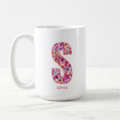 Personalized Initial | Floral Letter S Monogram  コーヒーマグカップ (左)