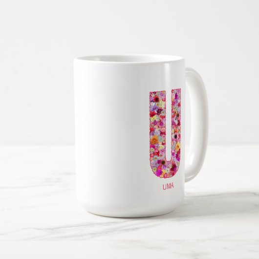 Personalized Initial | Floral Letter U Monogram  コーヒーマグカップ (正面右)