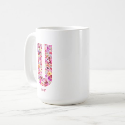 Personalized Initial | Floral Letter U Monogram  コーヒーマグカップ (正面左)