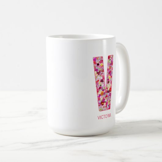 Personalized Initial | Floral Letter V Monogram  コーヒーマグカップ (正面右)