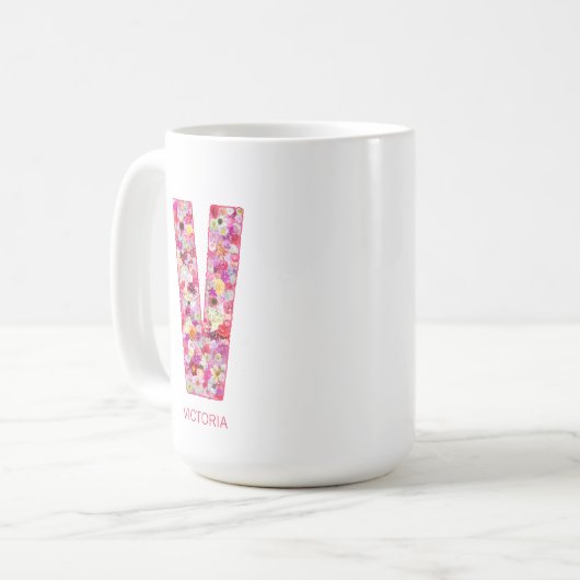 Personalized Initial | Floral Letter V Monogram  コーヒーマグカップ (正面左)