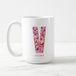 Personalized Initial | Floral Letter V Monogram  コーヒーマグカップ