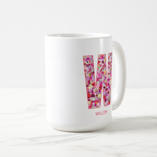 Personalized Initial | Floral Letter W Monogram  コーヒーマグカップ (正面右)