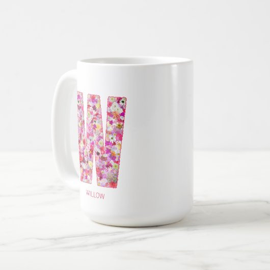 Personalized Initial | Floral Letter W Monogram  コーヒーマグカップ (正面左)