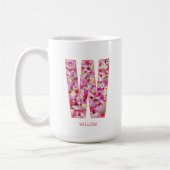 Personalized Initial | Floral Letter W Monogram  コーヒーマグカップ (左)
