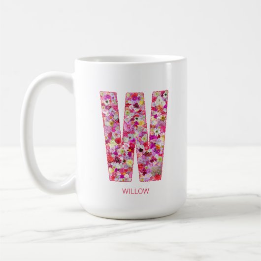 Personalized Initial | Floral Letter W Monogram  コーヒーマグカップ (左)