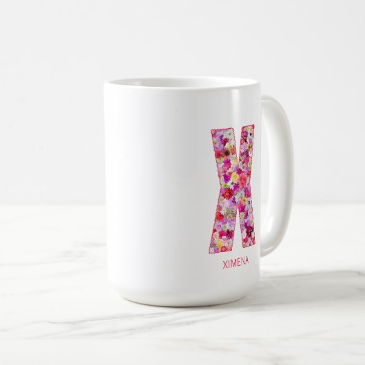 Personalized Initial | Floral Letter X Monogram  コーヒーマグカップ (正面右)