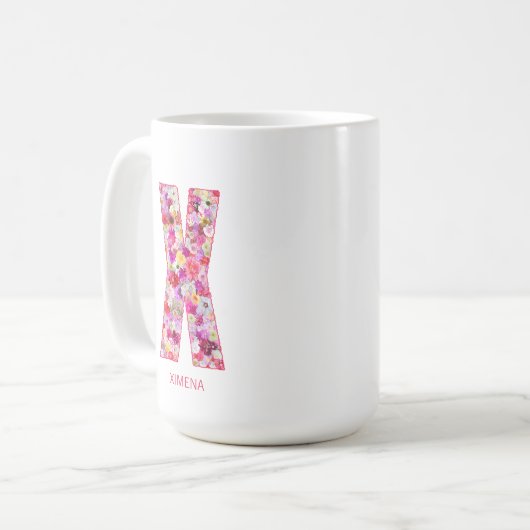Personalized Initial | Floral Letter X Monogram  コーヒーマグカップ (正面左)