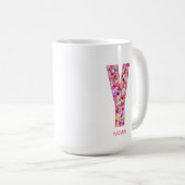 Personalized Initial | Floral Letter Y Monogram コーヒーマグカップ (正面右)