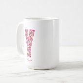 Personalized Initial | Floral Letter Y Monogram コーヒーマグカップ (正面左)