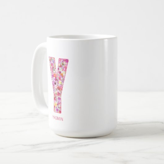 Personalized Initial | Floral Letter Y Monogram  コーヒーマグカップ (正面左)