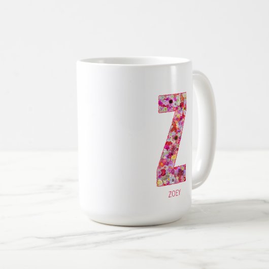 Personalized Initial | Floral Letter Z Monogram コーヒーマグカップ (正面右)