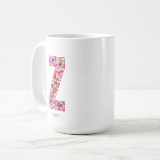 Personalized Initial | Floral Letter Z Monogram コーヒーマグカップ (正面左)