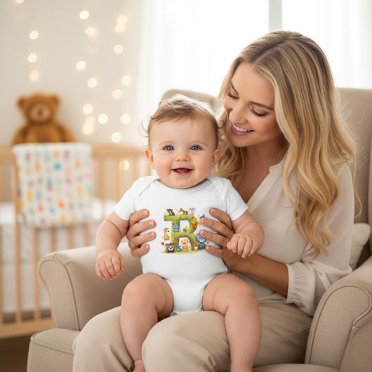 Personalized Initial R Cute Jungle Animal Bodysuit ベビーボディスーツ