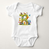 Personalized Initial R Cute Jungle Animal Bodysuit ベビーボディスーツ (正面)