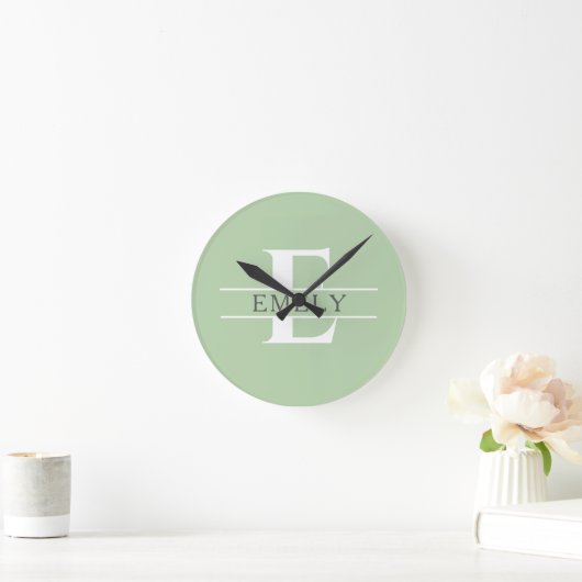 Personalized Initial Wall Clock, Custom Name Clock ラウンド壁時計 (ホーム)