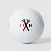 Personalized Initials Crossed Golf Tees Black Red ゴルフボール (正面)