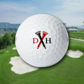 Personalized Initials Crossed Golf Tees Black Red ゴルフボール