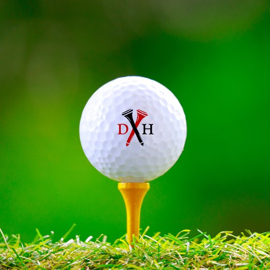 Personalized Initials Crossed Golf Tees Black Red ゴルフボール