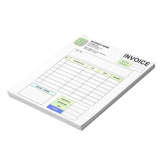 Personalized Invoice Order Form & Business Logo ノートパッド (回転)