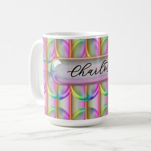 Personalized Iridescent Glass Custom Name Modern コーヒーマグカップ (正面左)