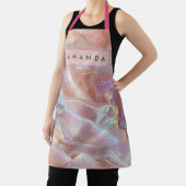 Personalized Iridescent Pastel Sparkle Satin エプロン (インサイチュ)