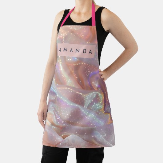 Personalized Iridescent Pastel Sparkle Satin エプロン (インサイチュ)