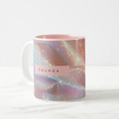 Personalized Iridescent Pastel Sparkle Satin ツートーンマグカップ (正面左)