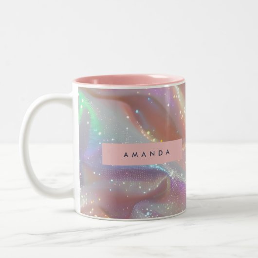 Personalized Iridescent Pastel Sparkle Satin ツートーンマグカップ (左)
