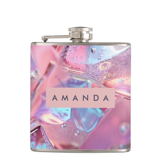 Personalized Iridescent Pink Ice with Shimmer フラスク (正面)