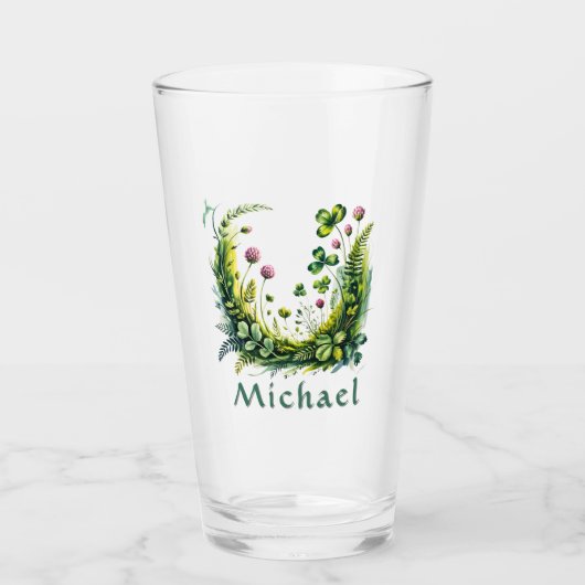 Personalized Irish Botanical Shamrock Pint Glass タンブラーグラス (正面)