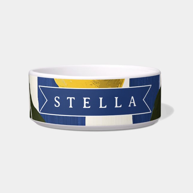 Personalized Italian Lemon Stripe Coastal  ボウル (正面)