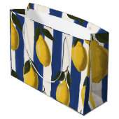 Personalized Italian Lemon Stripe Coastal  ラージペーパーバッグ (裏面アングル)