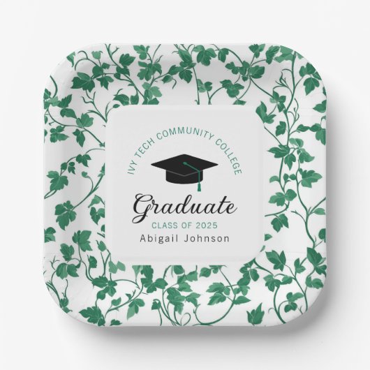 Personalized Ivy Botanical Graduation ペーパープレート (正面)