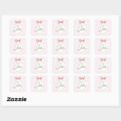 Personalized Jade Baby Girl Nursery Bow&Gingham スクエアシール (シート)