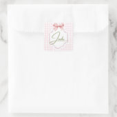 Personalized Jade Baby Girl Nursery Bow&Gingham スクエアシール (バッグ)