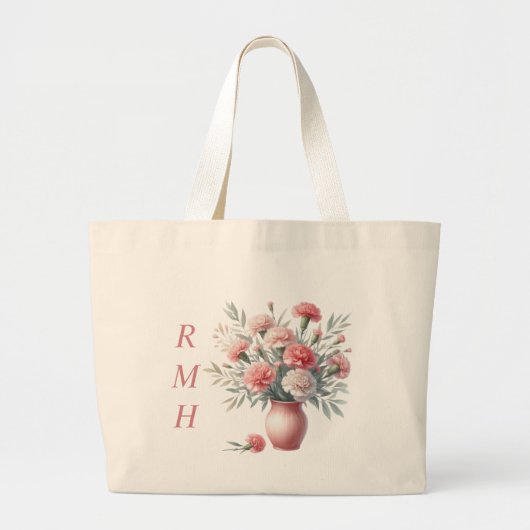 Personalized January Carnation Tote Bag ラージトートバッグ (正面)