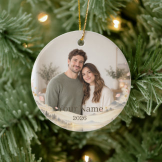 Personalized Japandi Sakura Photo Ornament セラミックオーナメント