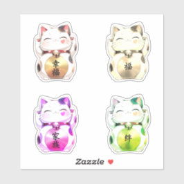 Personalized Japanese Lucky Cat 4 Color Variety シール