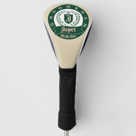 Personalized Jasper Groomsman Crest Green & Ivory ゴルフヘッドカバー (正面)