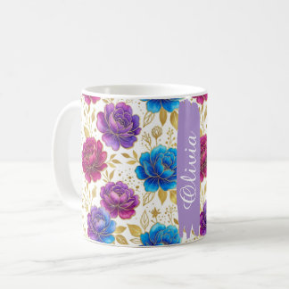 Personalized Jewel Tone Floral Classic 11oz Mug コーヒーマグカップ