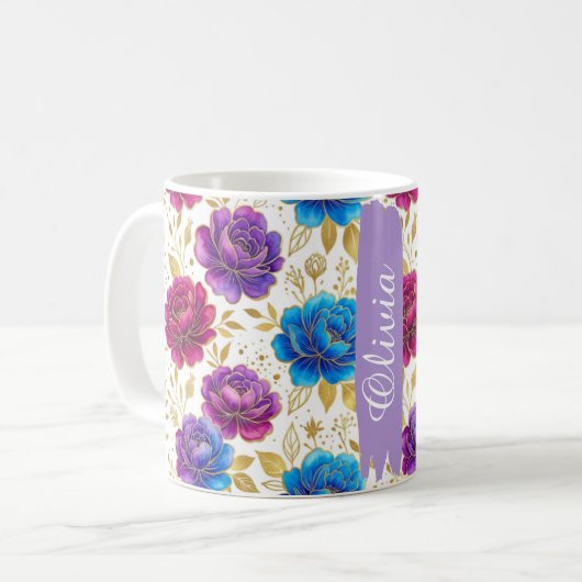 Personalized Jewel Tone Floral Classic 11oz Mug コーヒーマグカップ (正面左)