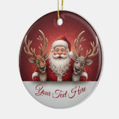 Personalized Jolly Santa Claus & Reindeer Trio  セラミックオーナメント (左)