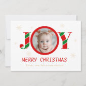Personalized Joy Christmas Photo シーズンカード (正面)