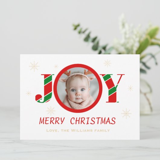 Personalized Joy Christmas Photo シーズンカード (スタンド正面)