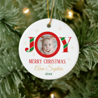 Personalized Joy Christmas Photo セラミックオーナメント