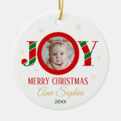 Personalized Joy Christmas Photo セラミックオーナメント (正面)