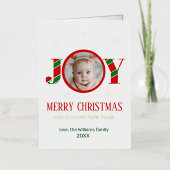 Personalized Joy Christmas Photo 箔グリーティングカード (正面)