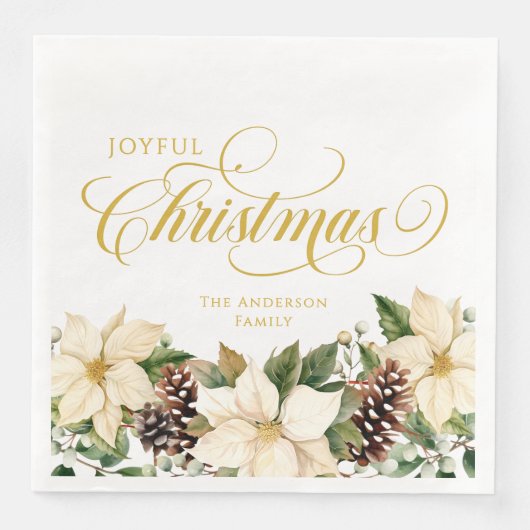 Personalized Joyful Christmas White Poinsettia   (正面)