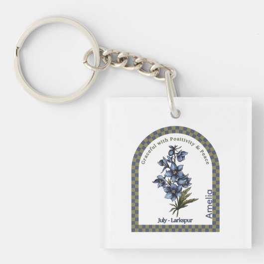 Personalized July Birth Month Flower キーホルダー (正面)